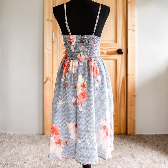 NWT FancyInn Blue Striped Pink Floral Front Cut Out Dress Size S Nautical Cotton - Picture 2 of 14